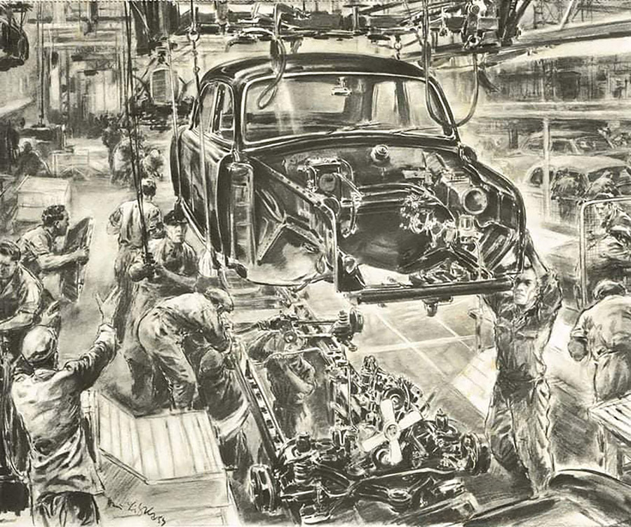 How Hans Liska drew the Ponton assembly line in Werk Sindelfingen, © Daimler AG